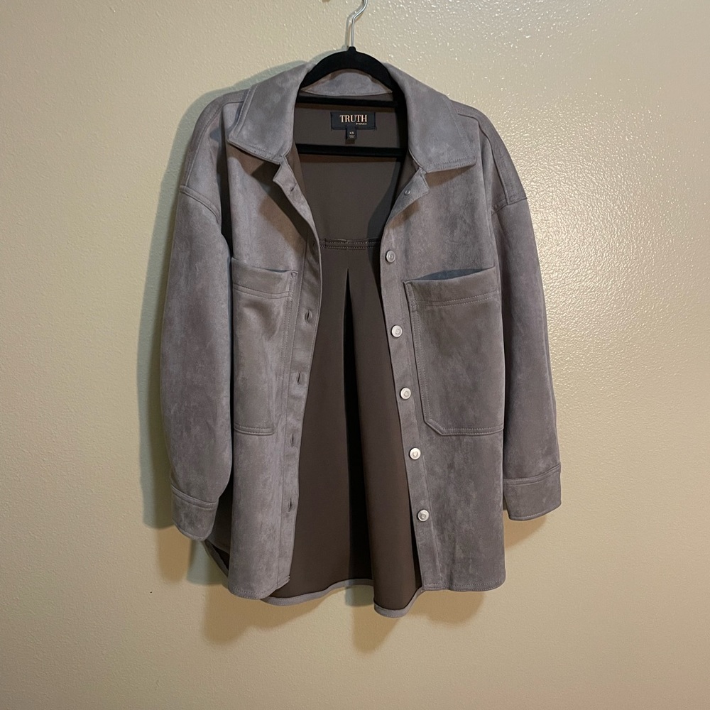 Taupe Faux Leather Oversized Shacket Size XS